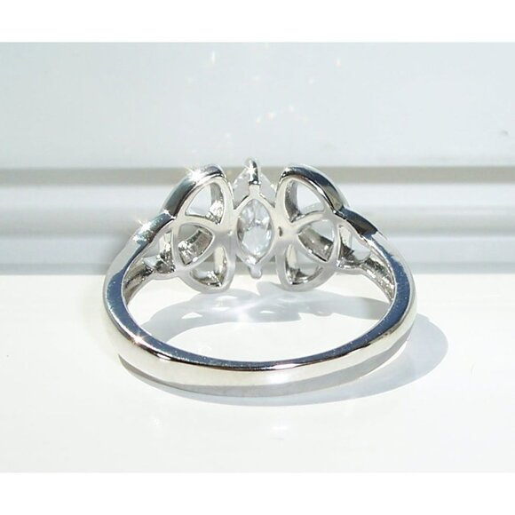 925 STERLING SILVER Dainty Celtic Triquetra Marquise Cubic Zirconia Ring - Picture 9 of 16